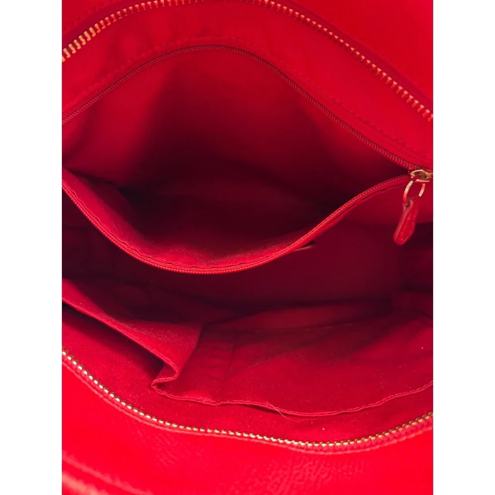 Coach Women's Red Pebbled Leather Zip Close City Tote Bag Purse